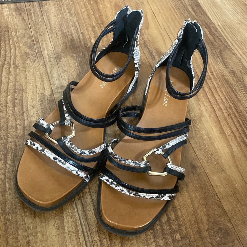 Essex lane Black and Brown python print gladiator Sandals size 9.5